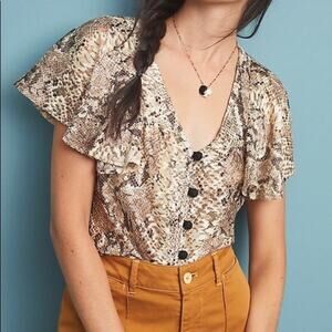 NWT Eva Franco Anthropologie Willow Snake Printed Lace Blouse Size Small